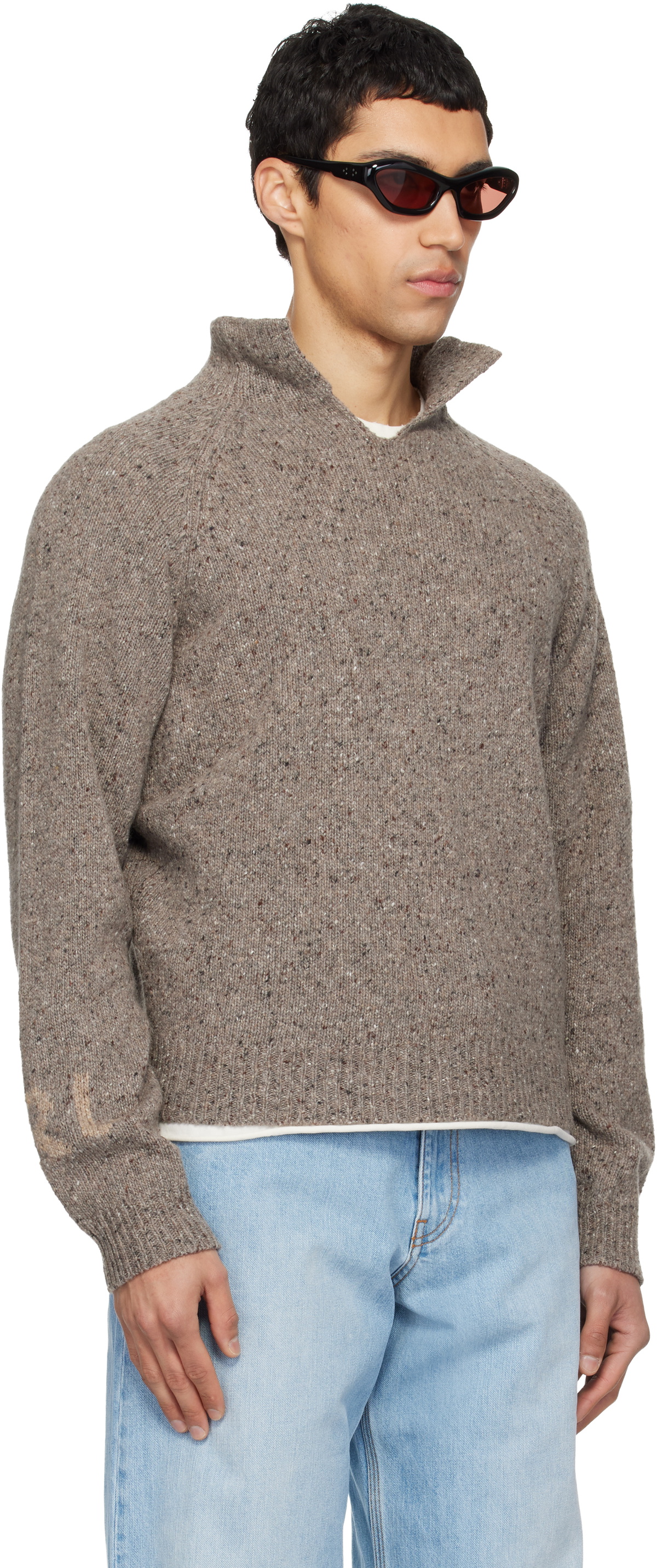ERL Taupe Slit Neck Sweater