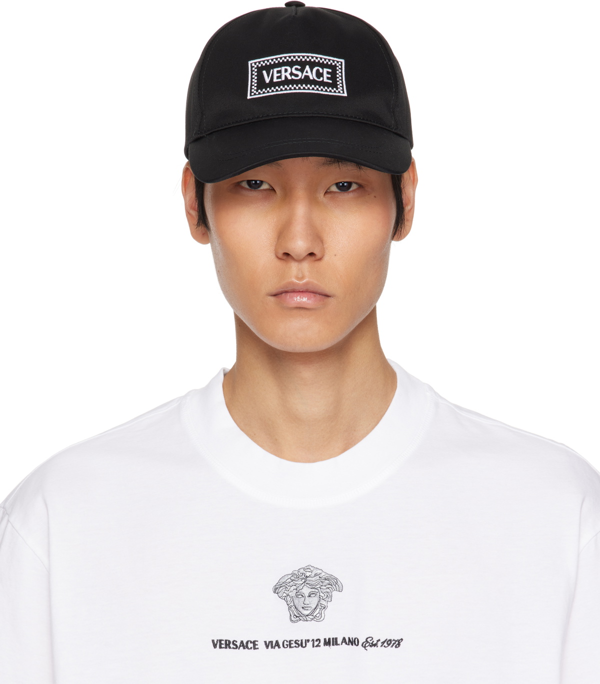 Versace Black Cotton Drill Embroidered Cap