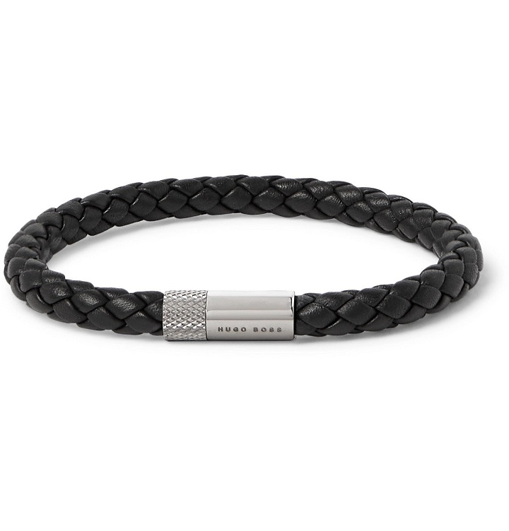 Photo: HUGO BOSS - Woven Leather and Stainless Steel Bracelet - Black