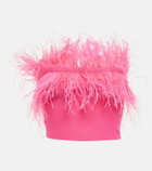 Staud - Nellie feather-trimmed knit crop top
