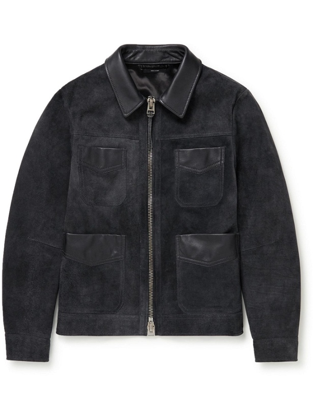 Photo: TOM FORD - Slim-Fit Leather-Trimmed Suede Field Jacket - Blue