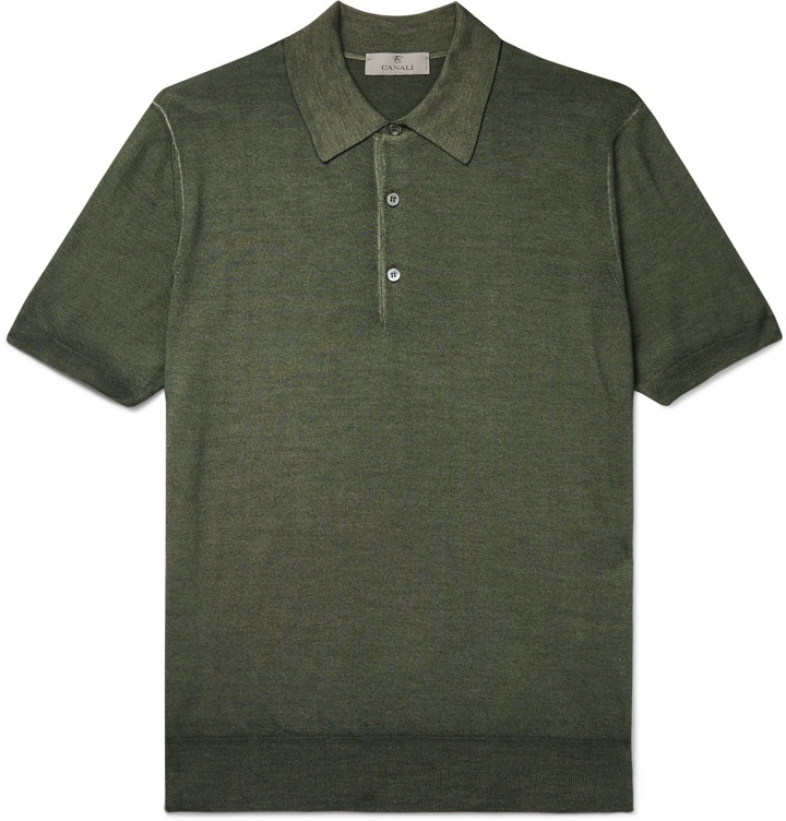 Photo: Canali - Slim-Fit Wool and Silk-Blend Polo Shirt - Green