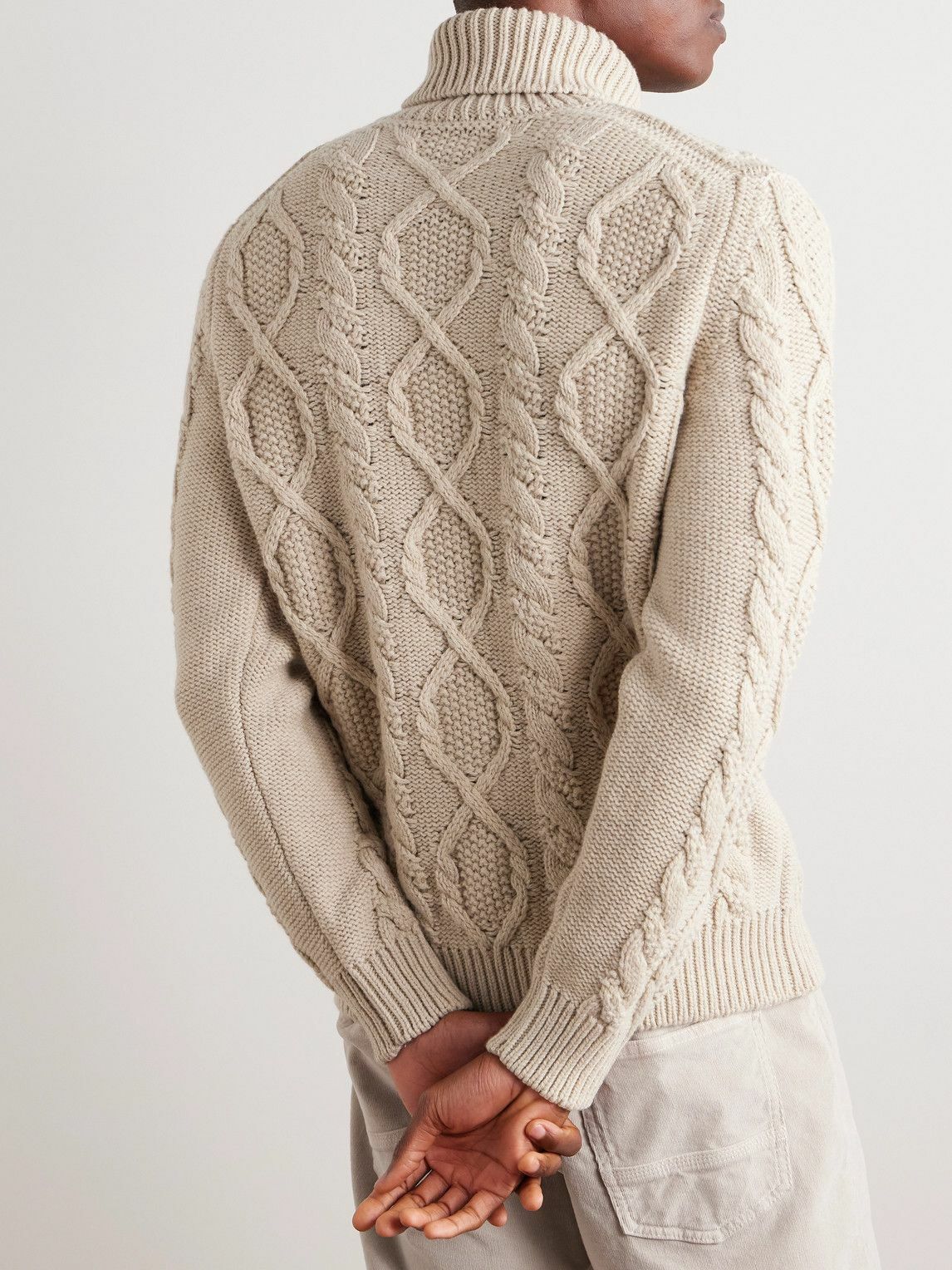 Anderson & Sheppard - Cable-Knit Wool and Cashmere-Blend Rollneck Sweater - Neutrals