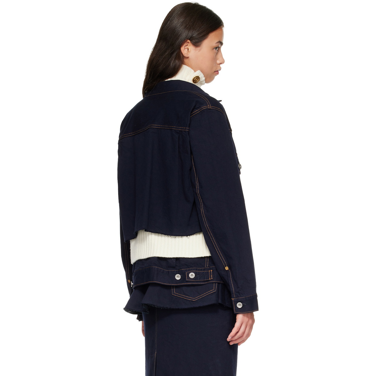 sacai Navy & White Wool Knit x Denim Jacket
