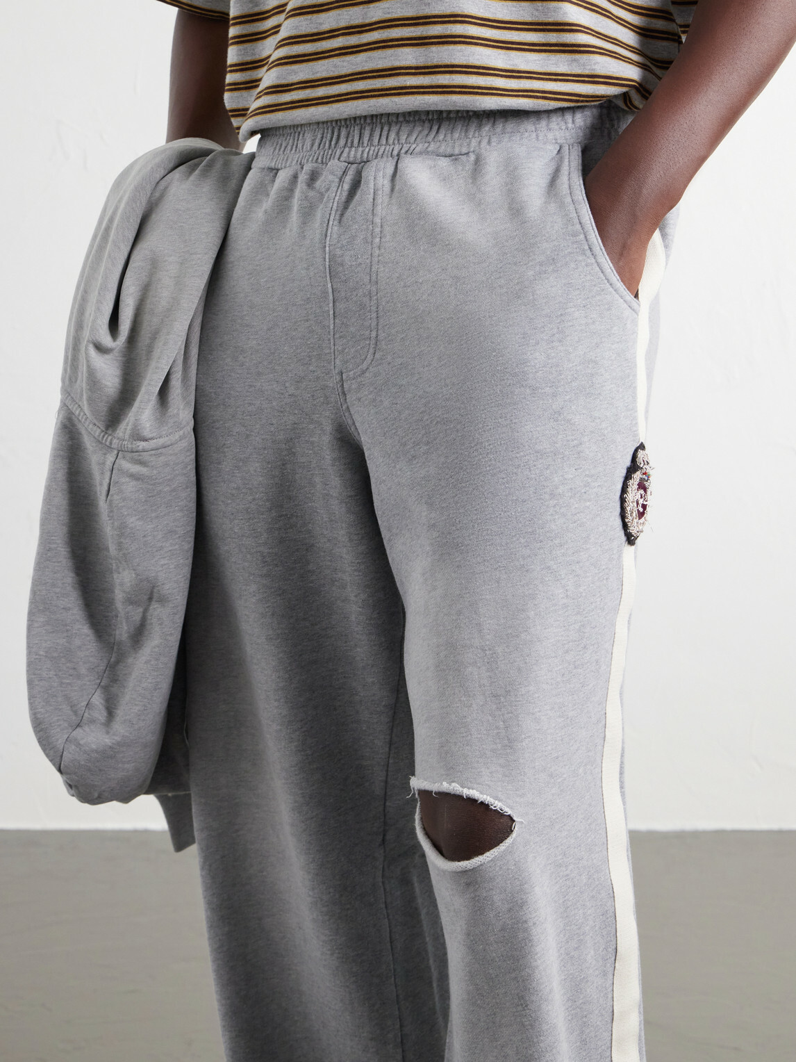 424 - Wide-Leg Distressed Cotton-Jersey Sweatpants - Gray
