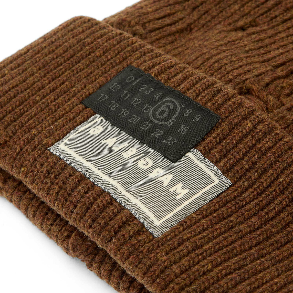 MM6 Maison Margiela Men's Ribbed Distressed Beanie in Brown Melange