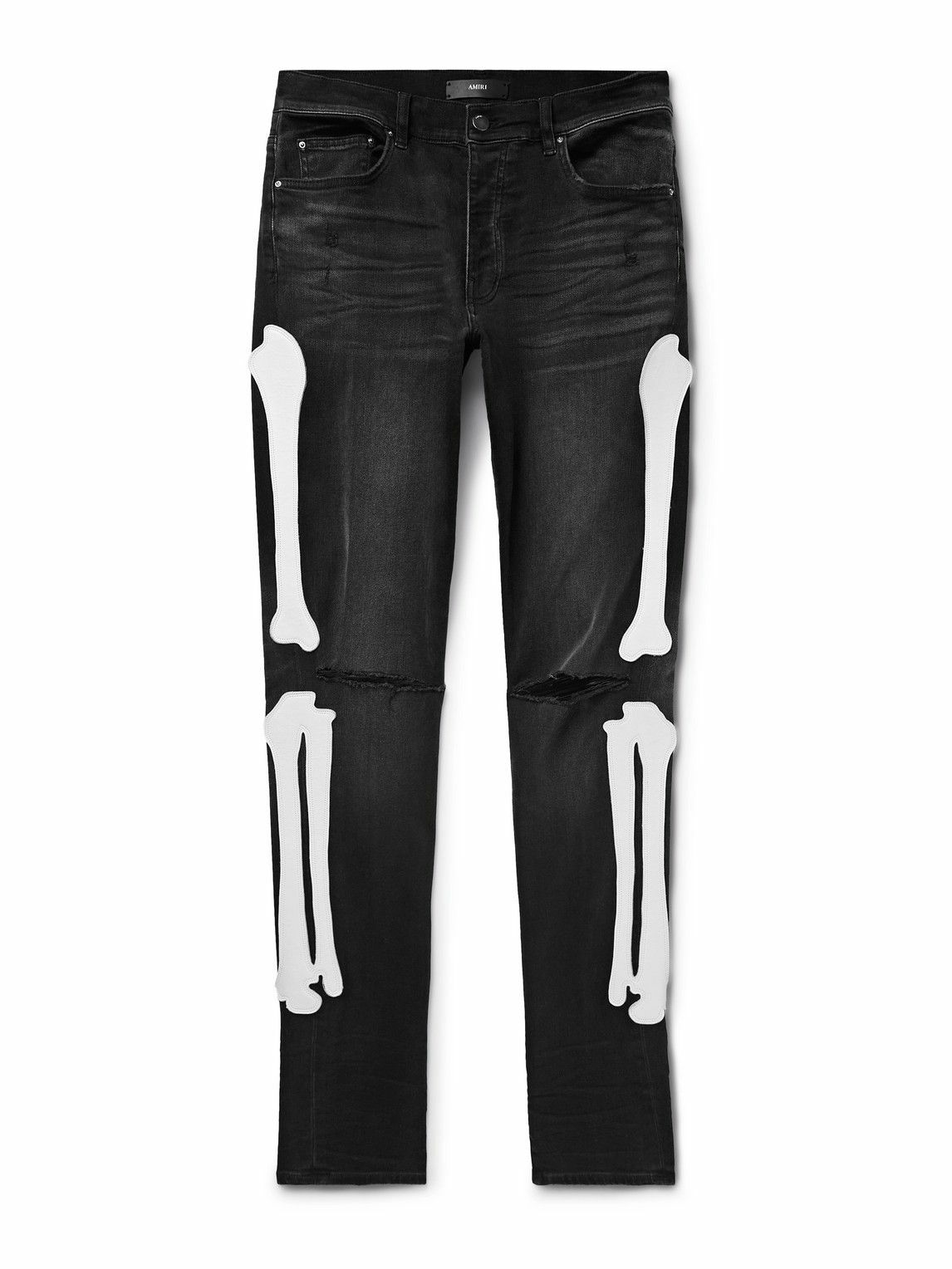 AMIRI - Bones Skinny-Fit Appliquéd Distressed Jeans - Black Amiri