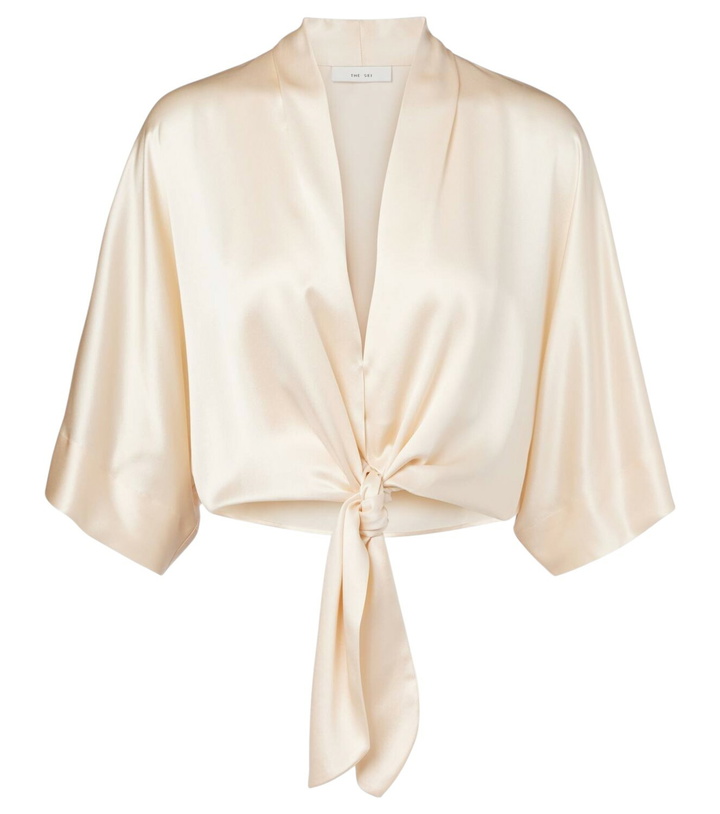 Photo: The Sei Cropped silk satin wrap blouse