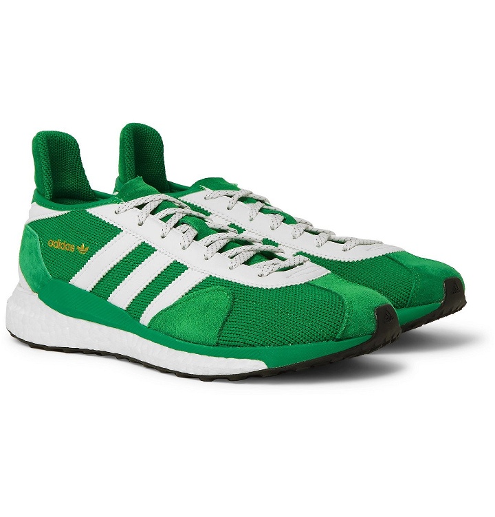 Photo: adidas Consortium - Human Made Tokio Solar Leather-Trimmed Mesh and Suede Sneakers - Green