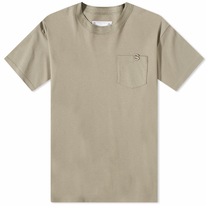 Photo: Sacai Men's S Logo Split Seam T-Shirt in Light Khaki