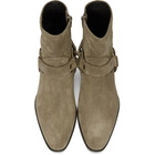 Saint Laurent Beige Suede Wyatt Harness Boots