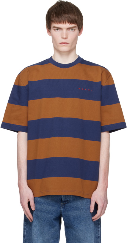 Photo: Marni Navy & Tan Maxi-Stripe Cotton T-shirt