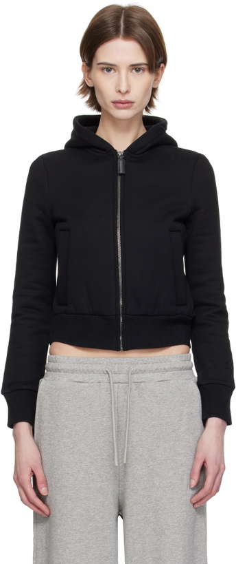 Photo: Fax Copy Express Black Tight Cropped Fleece-Lined Hoodie
