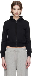 Fax Copy Express Black Tight Cropped Fleece-Lined Hoodie