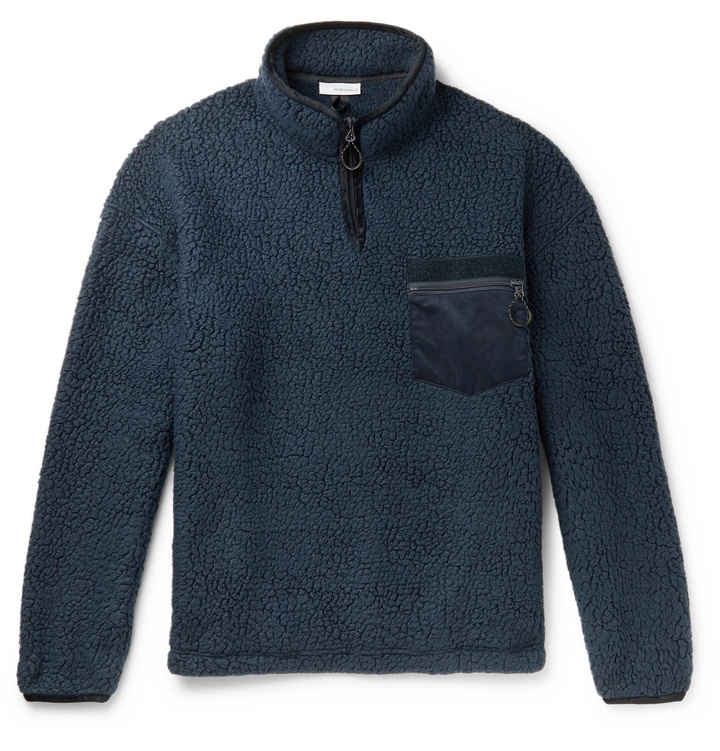 Photo: nanamica - Velvet and Faux Suede-Trimmed POLARTEC Fleece Half-Zip Sweatshirt - Blue