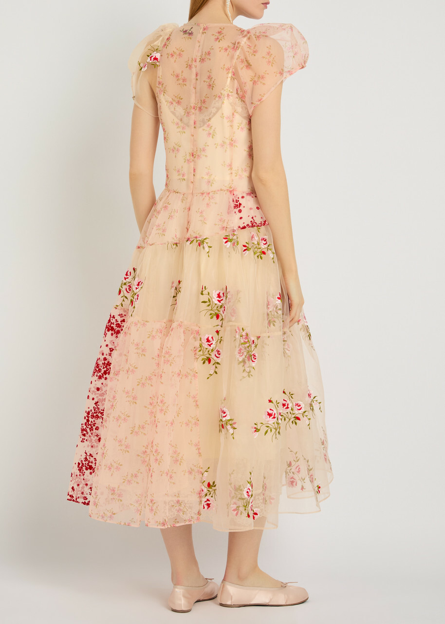 Simone Rocha Patchwork Floral Tulle Midi Dress Multicoloured 1