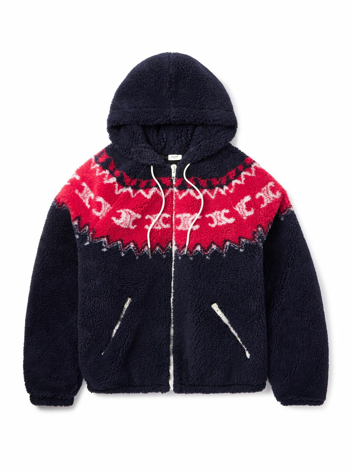 CELINE - Fair Isle Fleece Zip-Up Hoodie - Blue