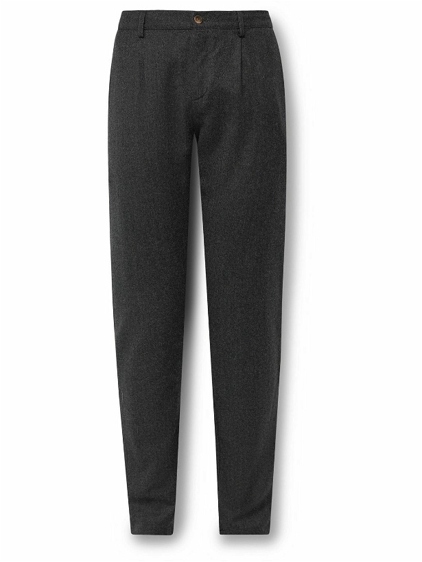 Photo: Canali - Slim-Fit Pleated Wool-Flannel Trousers - Gray