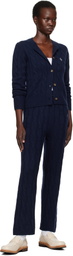 Sporty & Rich Navy 'SRC' Cableknit Cashmere Trousers