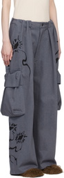 Collina Strada Blue Pleated Denim Cargo Pants