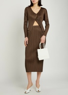 Pleats Please Issey Miyake Pleated Woven Cardigan Brown