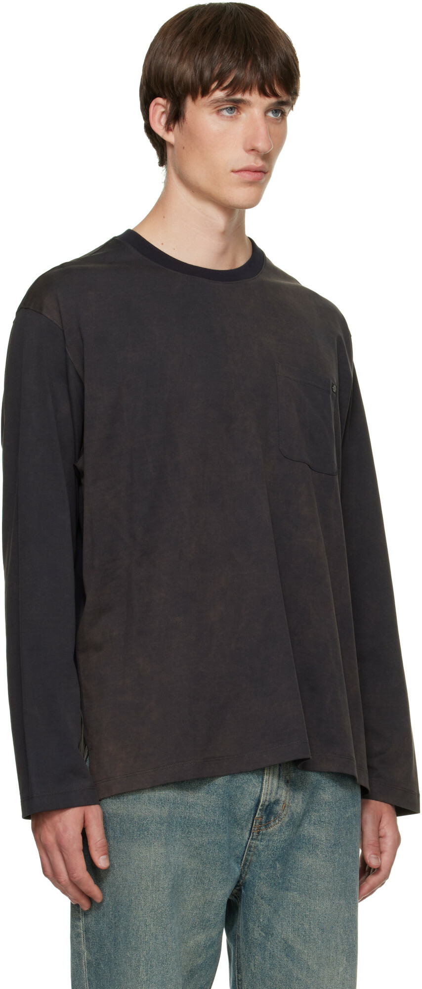 Solid Homme Gray Patch Pocket Long Sleeve T-shirt