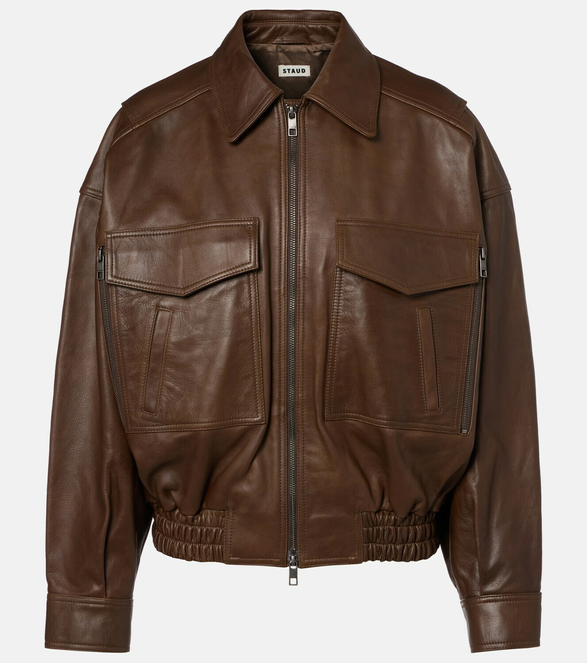 Staud Eugene leather bomber jacket