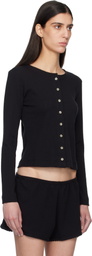 LESET Black Pointelle Classic Crew Cardigan