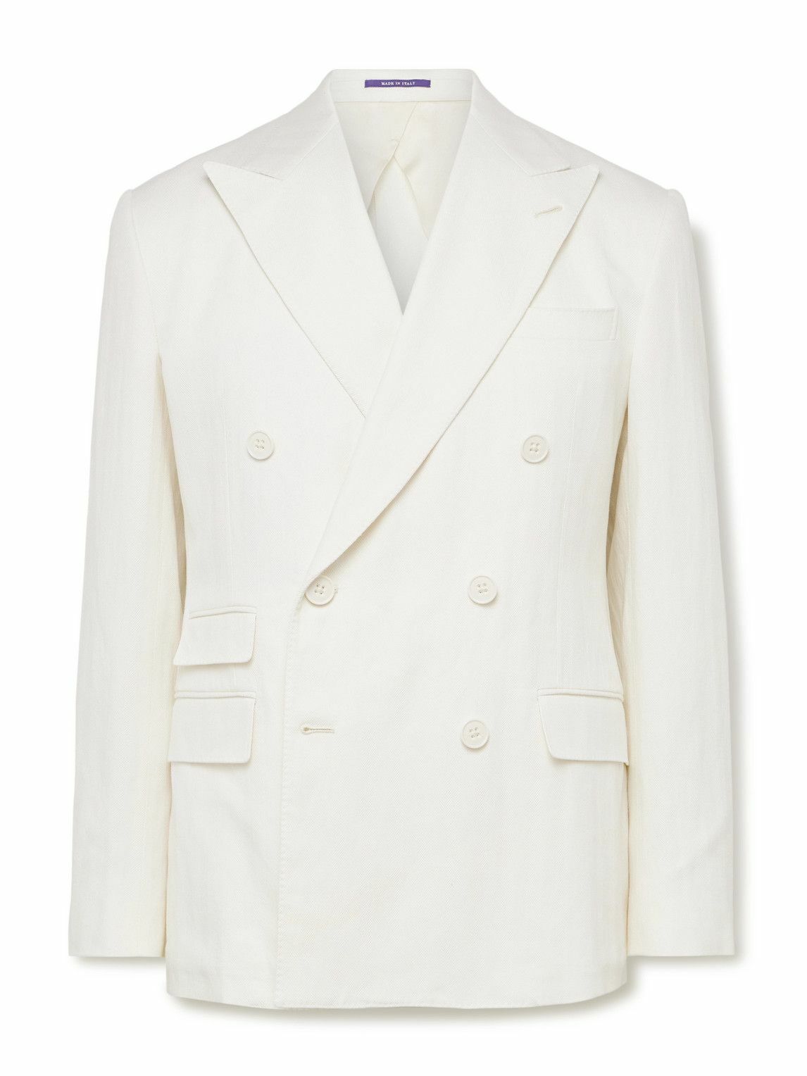 Ralph Lauren ホワイト ダブルブレストジャケット L Ralph Lauren Purple label - Double-Breasted Herringbone Cotton and