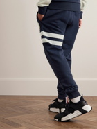 Moncler - Tapered Logo-Appliquéd Striped Cotton-Jersey Sweatpants - Blue
