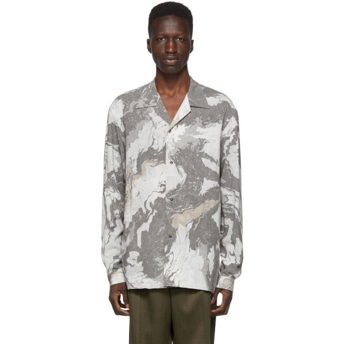 Sasquatchfabrix. Grey Open Collar Suminagashi Shirt