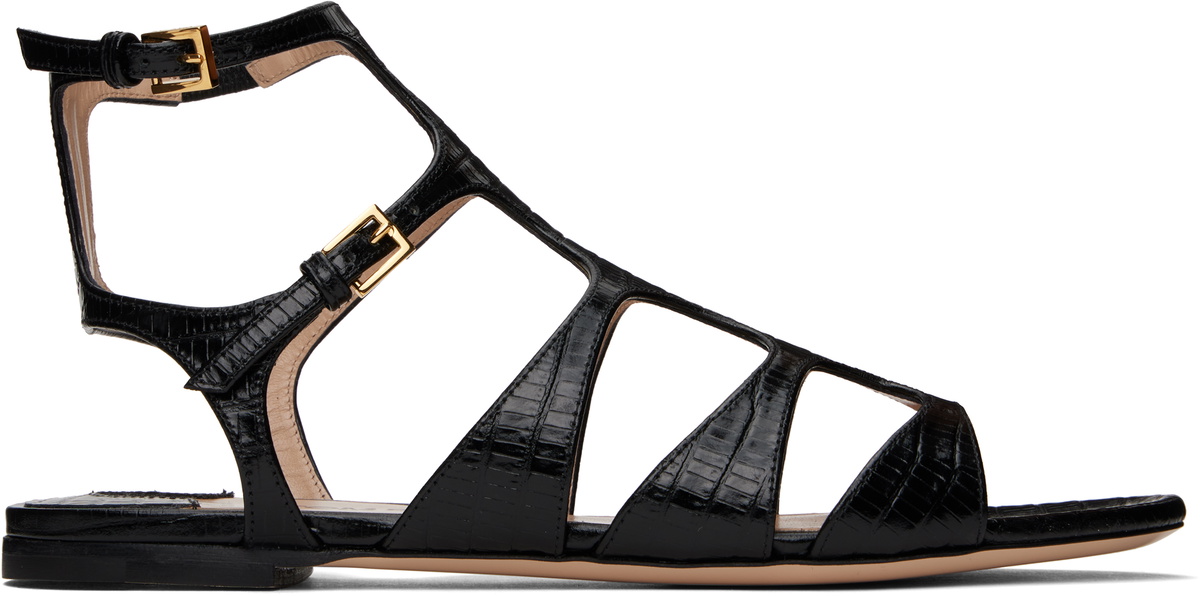 【TOM FORD】Printed Tejus Sandals ブラック TOM FORD Black Printed Tejus Sandals TOM FORD