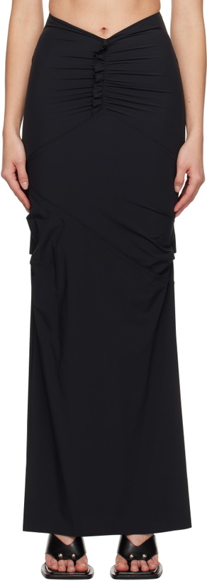 Photo: Paris Georgia Black Minimal Ruffle Maxi Skirt