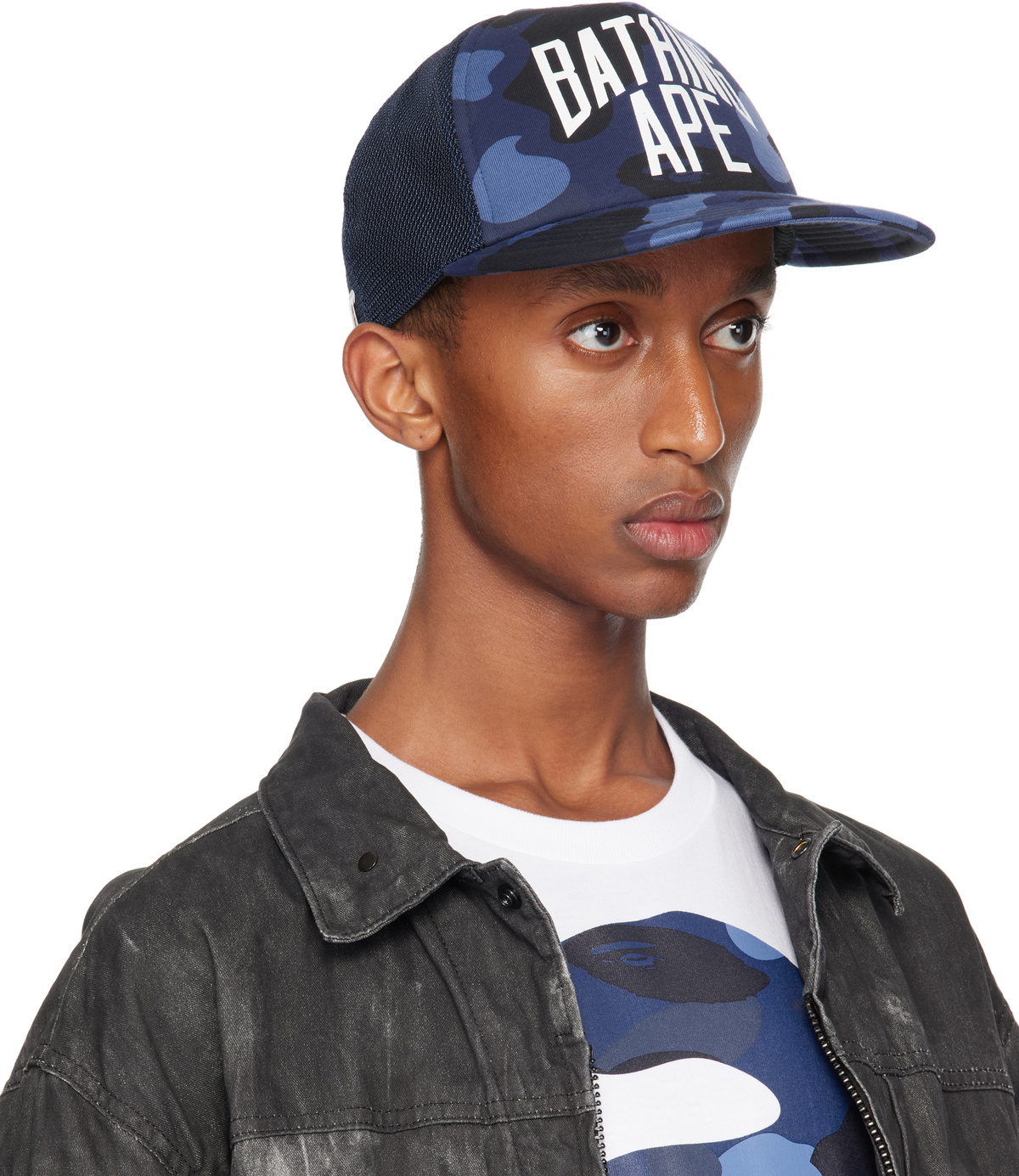 BAPE Navy Color Camo NYC Logo Mesh Cap A Bathing Ape