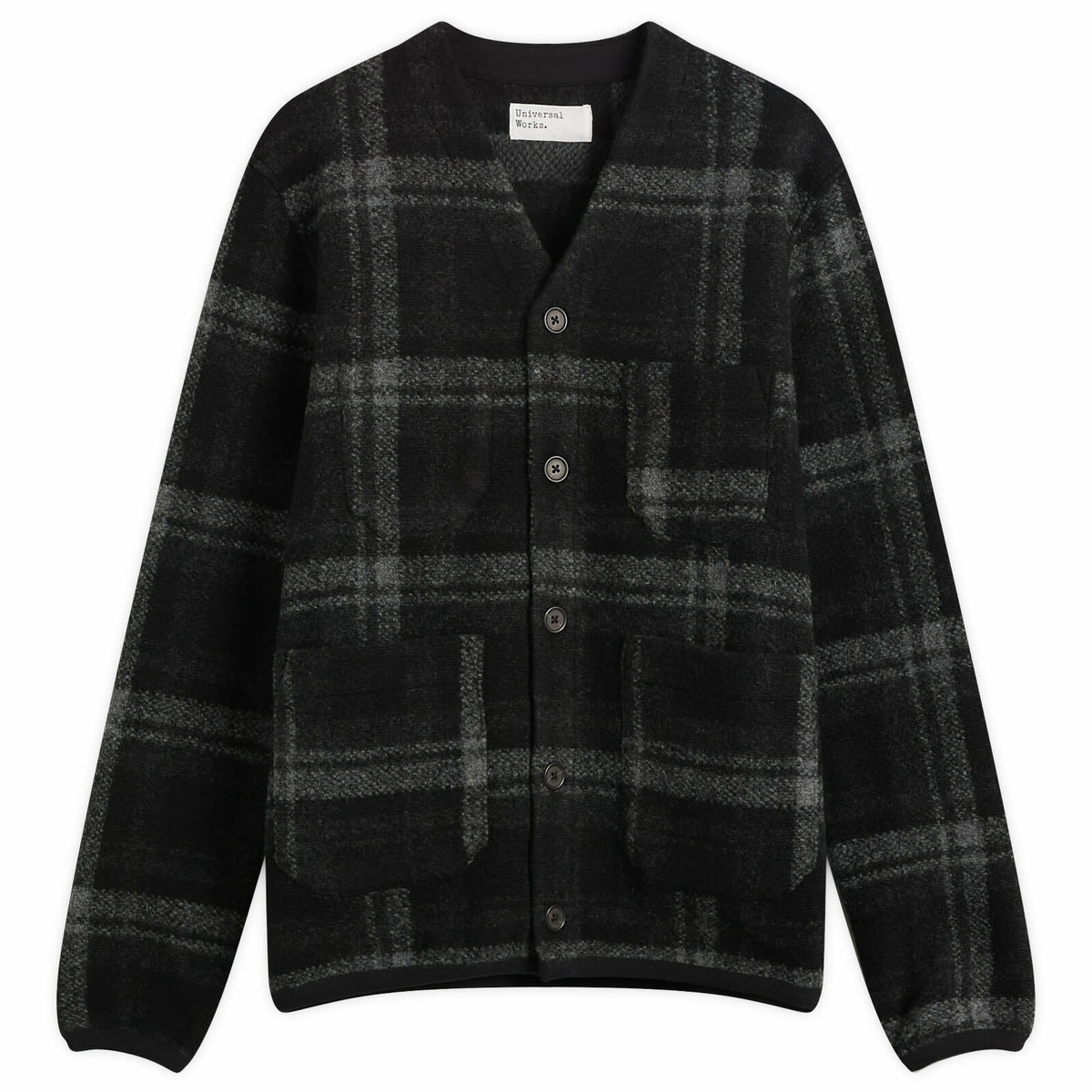 Universal Works Men's MOH Check Fleece Cardigan in Grey