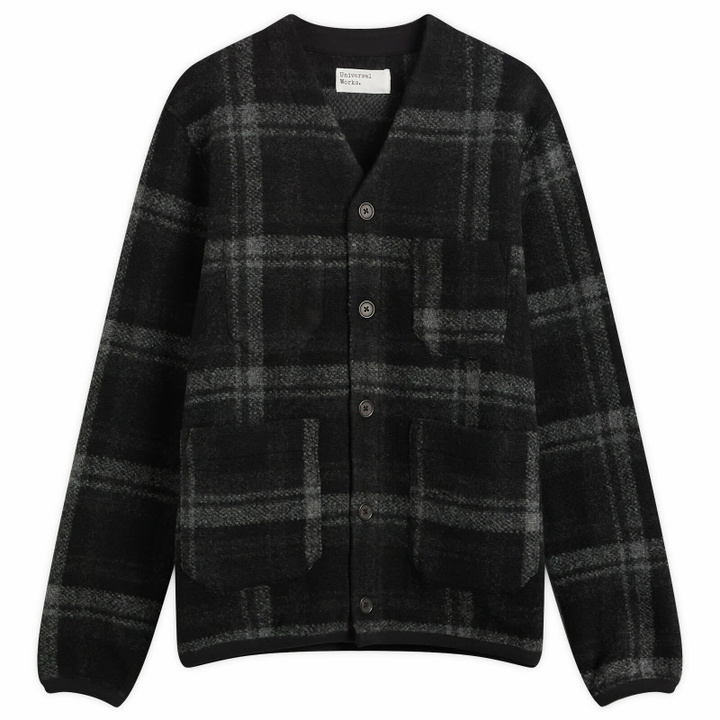 Photo: Universal Works Men's MOH Check Fleece Cardigan in Grey