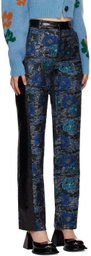 SHUTING QIU Black & Blue Jacquard Faux-Leather Pants