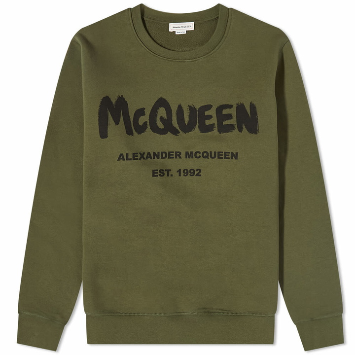 Photo: Alexander McQueen Men's Graffiti Logo Crew Sweat in Khk&Blck