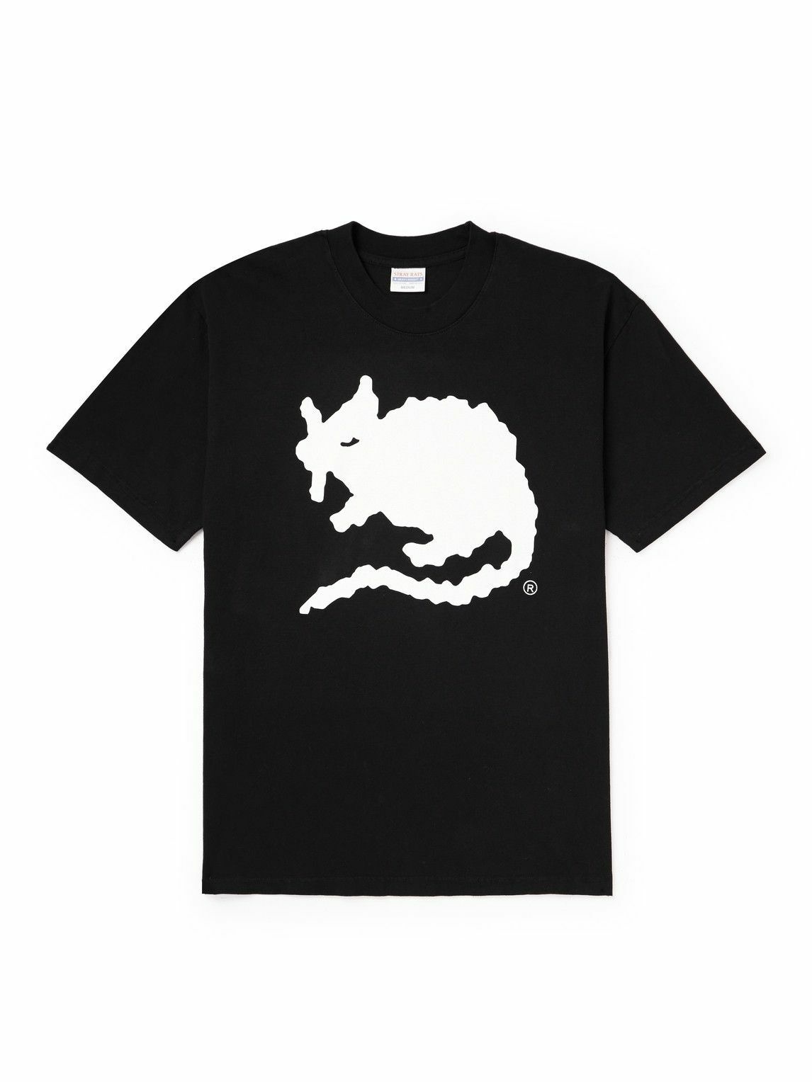 Photo: Stray Rats - Pixel Rat Logo-Print Cotton-Jersey T-Shirt - Black