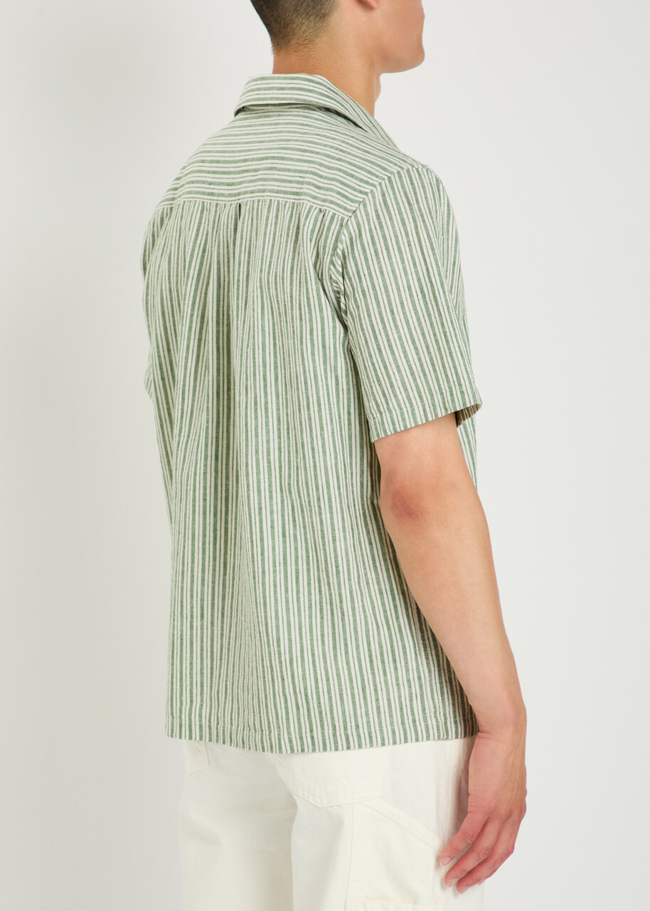 Les Deux Striped Cotton and Linen-blend Shirt Light Green