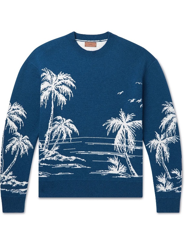 Photo: Alanui - Sorrounded by the Ocean Cashmere-Blend Jacquard Sweater - Blue
