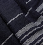 Loewe - Logo-Embroidered Fringed Striped Cashmere Scarf - Blue