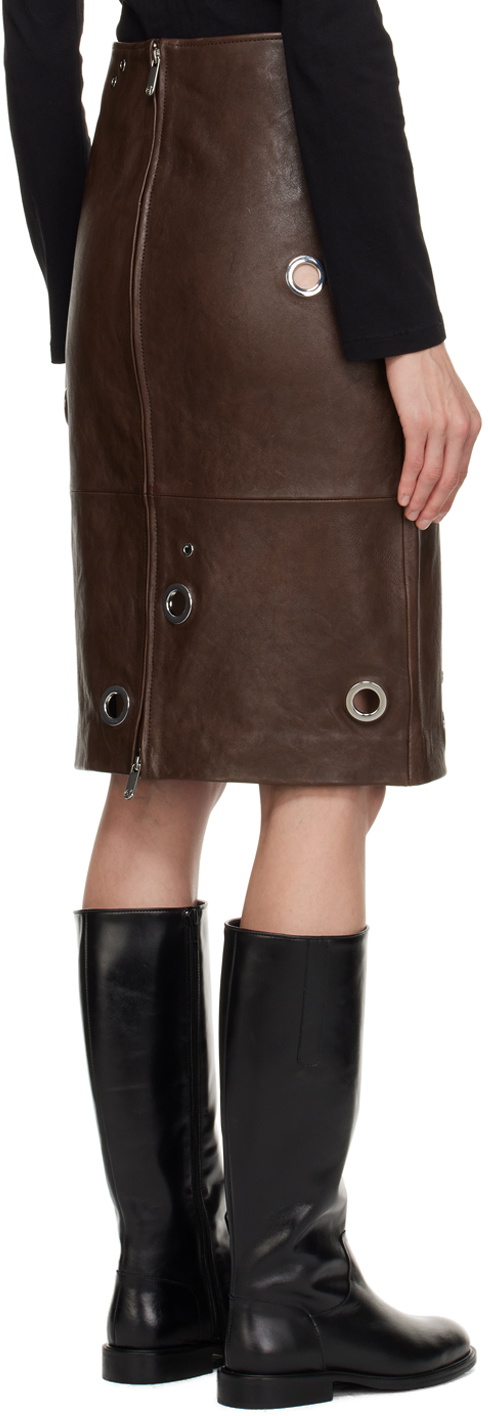 Saks Potts Brown Ania Leather Midi Skirt