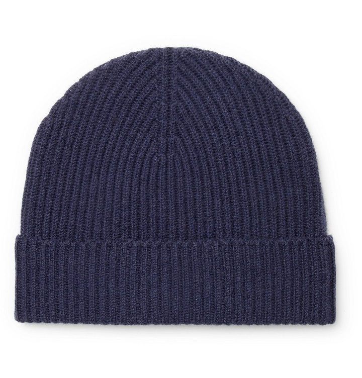 Photo: Lock & Co Hatters - Ribbed Cashmere Beanie - Blue