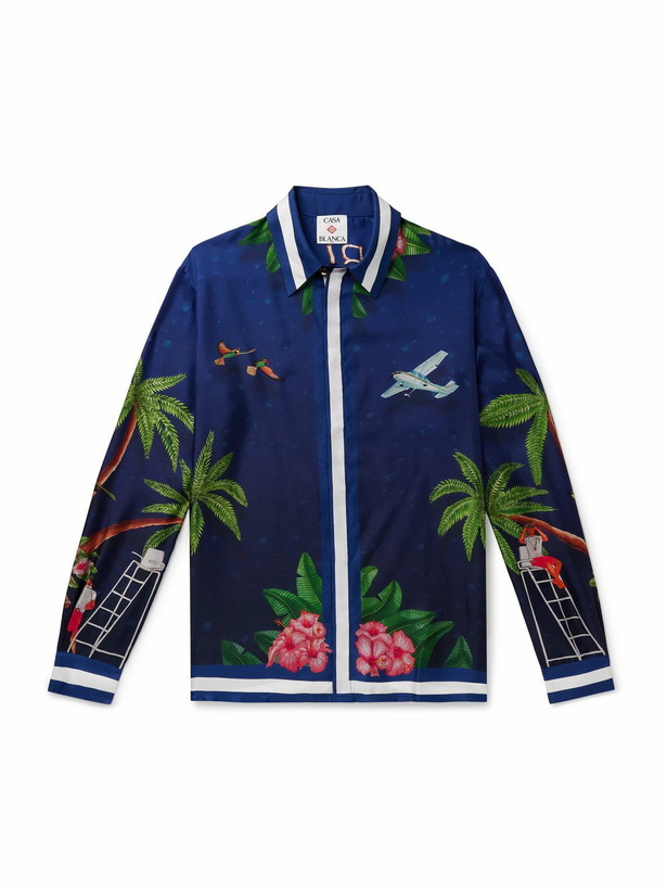 Photo: Casablanca - Casablanca Surf Club Printed Silk-Twill Shirt - Blue