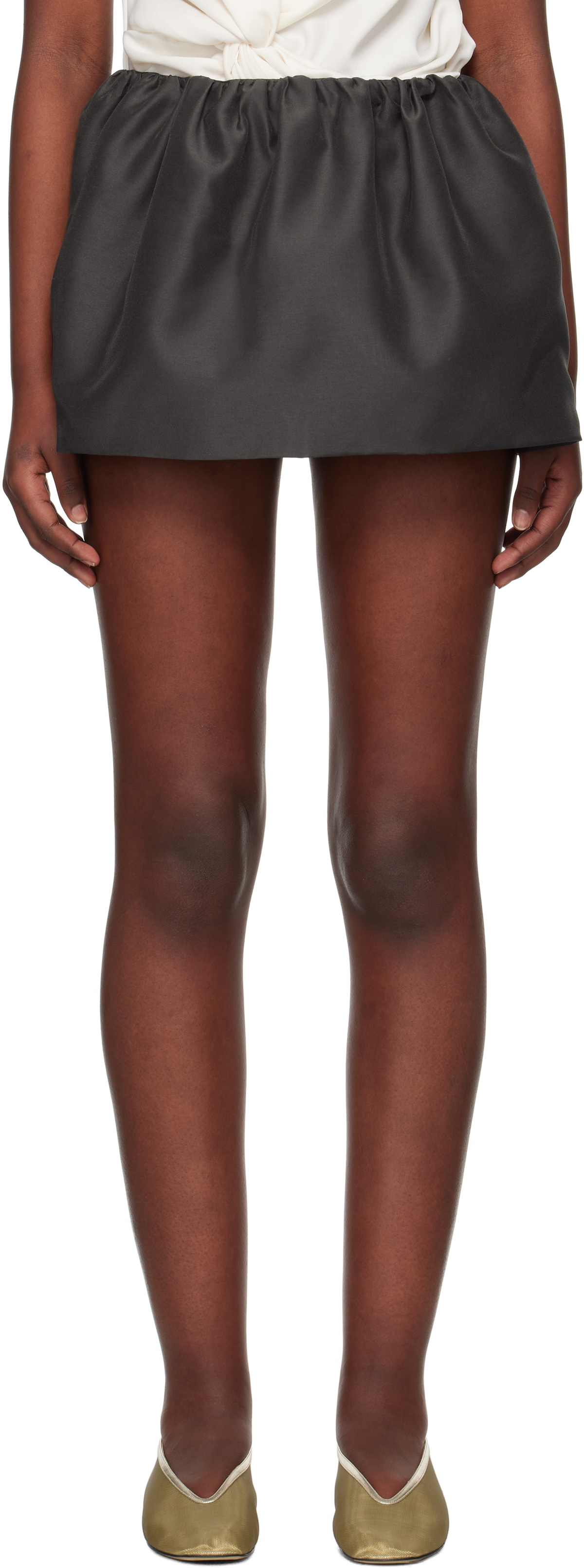 AMOMENTO Beige Shirring Organza Belt Miniskirt AMOMENTO