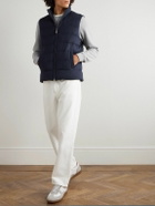 Herno - Suede-Trimmed Quilted Silk and Cashmere-Blend Twill Down Gilet - Blue