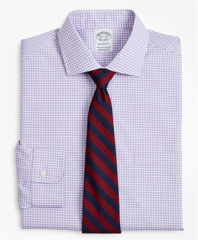 Photo: Brooks Brothers Men's Stretch Regent Regular-Fit Dress Shirt, Non-Iron Poplin English Collar Gingham | Lavender