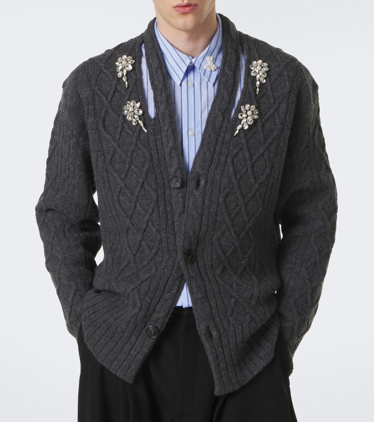 Simone Rocha Cable-knit embellished virgin wool cardigan