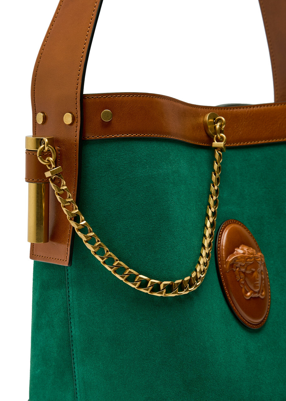 Versace Chain Small Leather and Suede Bucket bag - Green - One Size